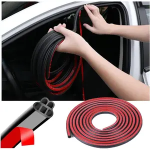 Car Door Seal Strip, Rubber Double Layer Vehicle Weather Stripping, 32.8ft 5 Hole Soundproof Self Adhesive Automotive Sealing Strip Accessories, Universal for SUV, Truck, RV (Black-1)