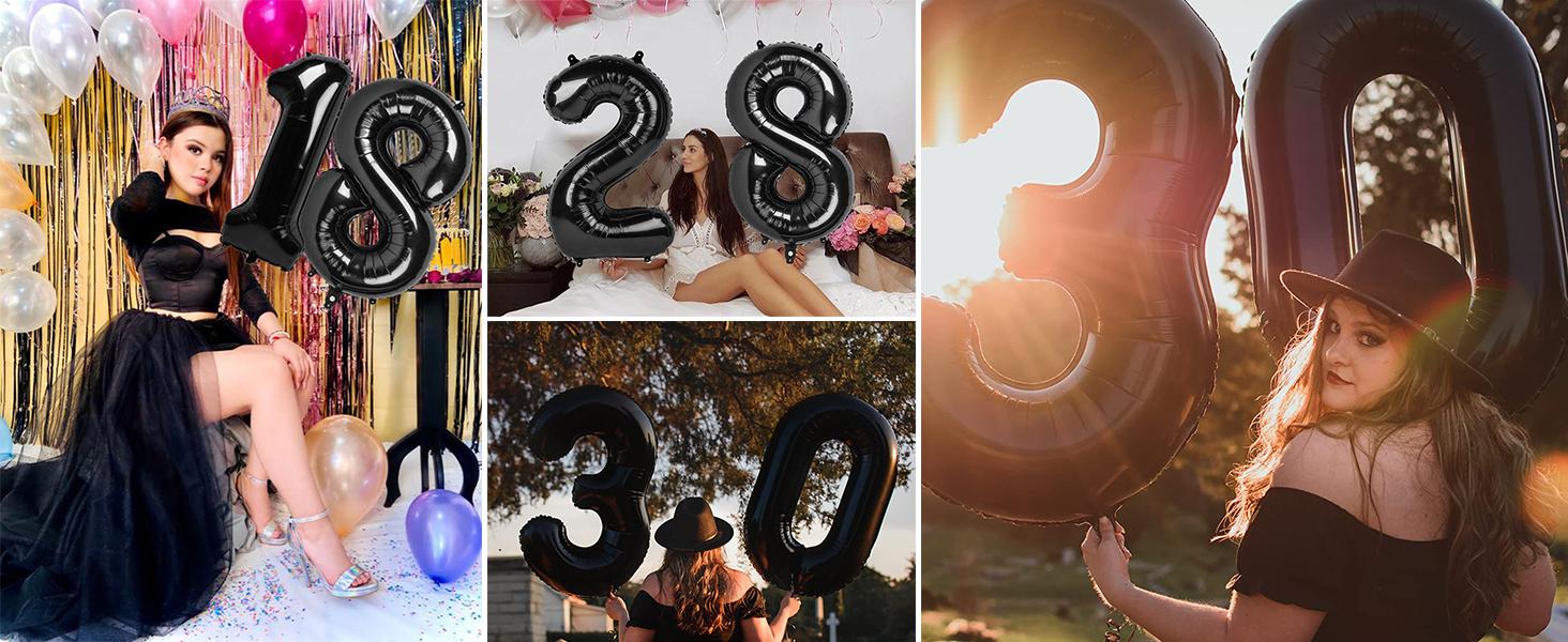 40 Inch Extra Large Black Number Balloons 0-9, Foil Mylar Helium Balloons for 16 18 21 30 40 50 Birthday Party Decor, Graduation Backdrop, Anniversary, Photo Booth Props