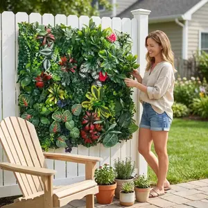 1pc Realistic Plant Wall for Balcony, Living Room Background, Mall Decoration, Sun-Resistant, Waterproof, Easy to Clean, Indoor Outdoor Use