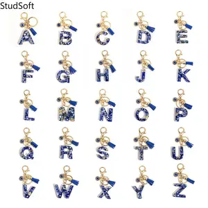 2026 New Royal Blue Fashionable English Letter Keychain with Evil Eye Tassel for Bags, Pendants, Jewelry, and Gifts