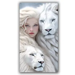 Lion and Woman Big Size Diamond Painting for Adults 5D Full Round Drill Kit, DIY Gem Art Set for Bedroom Living Room Decor Gifts, Diamond Painting Kits