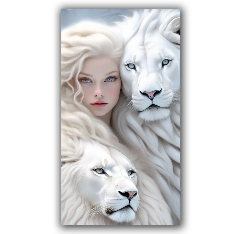 Lion and Woman Big Size Diamond Painting for Adults 5D Full Round Drill Kit, DIY Gem Art Set for Bedroom Living Room Decor Gifts, Crafts, Diamond Painting Kits