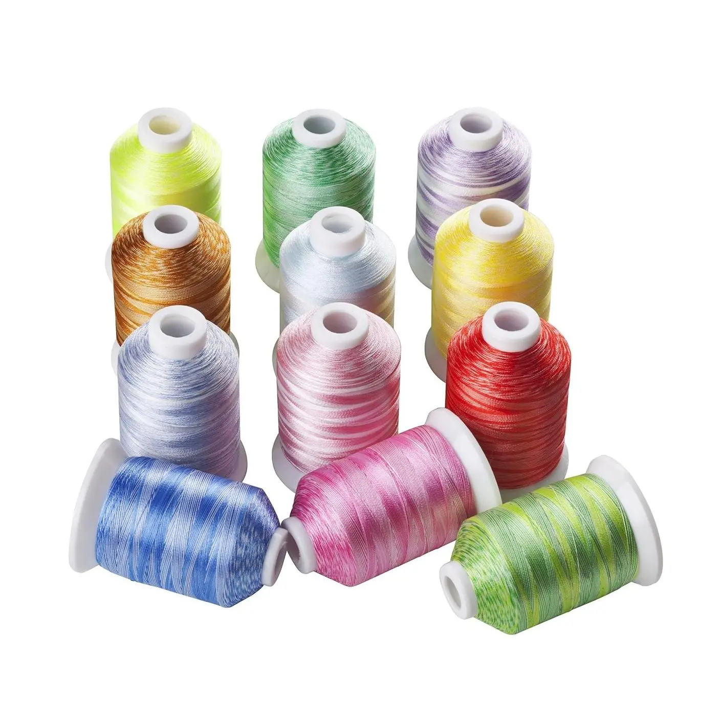 Simthread 12-Variegated Colors Polyester Embroidery & Sewing Thread Kit - 1000M Spools, Arts and Crafts Supplies for DIY Sewing, DIY Project, Compatible with Janome, Brother, Pfaff, Babylock, Singer, Bernina, Husqvarna Machines, Affordable Quality