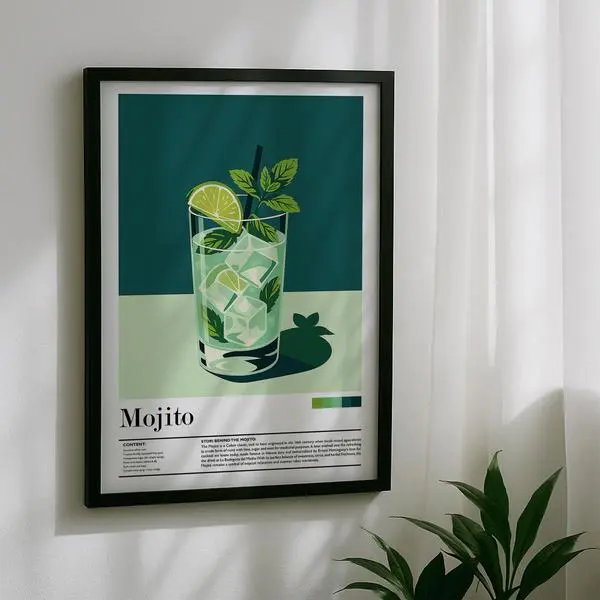 Vintage Cuban Mojito Cocktail Recipe Poster - Retro Bar Wall Art Print