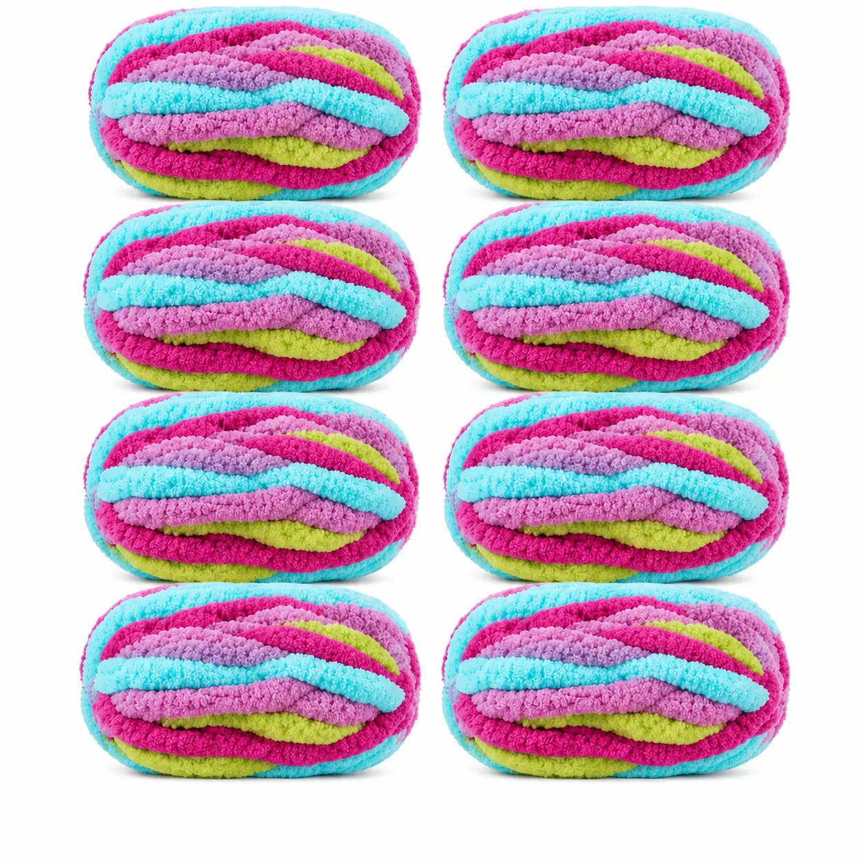 8/10-Pack Chunky Chenille Cat Tail Yarn, Pink Turquoise Purple Green Variegated Polyester Loop Yarn for Hand Knitting Blankets, Pet Beds and DIY Crafts jumbo
