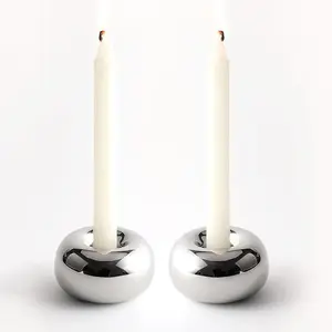 Silver Modern Doughnut Shaped Candlestick Holder, Small Decorative Taper Candle Holder for Bathtub Bedroom Livingroom，2 Pack