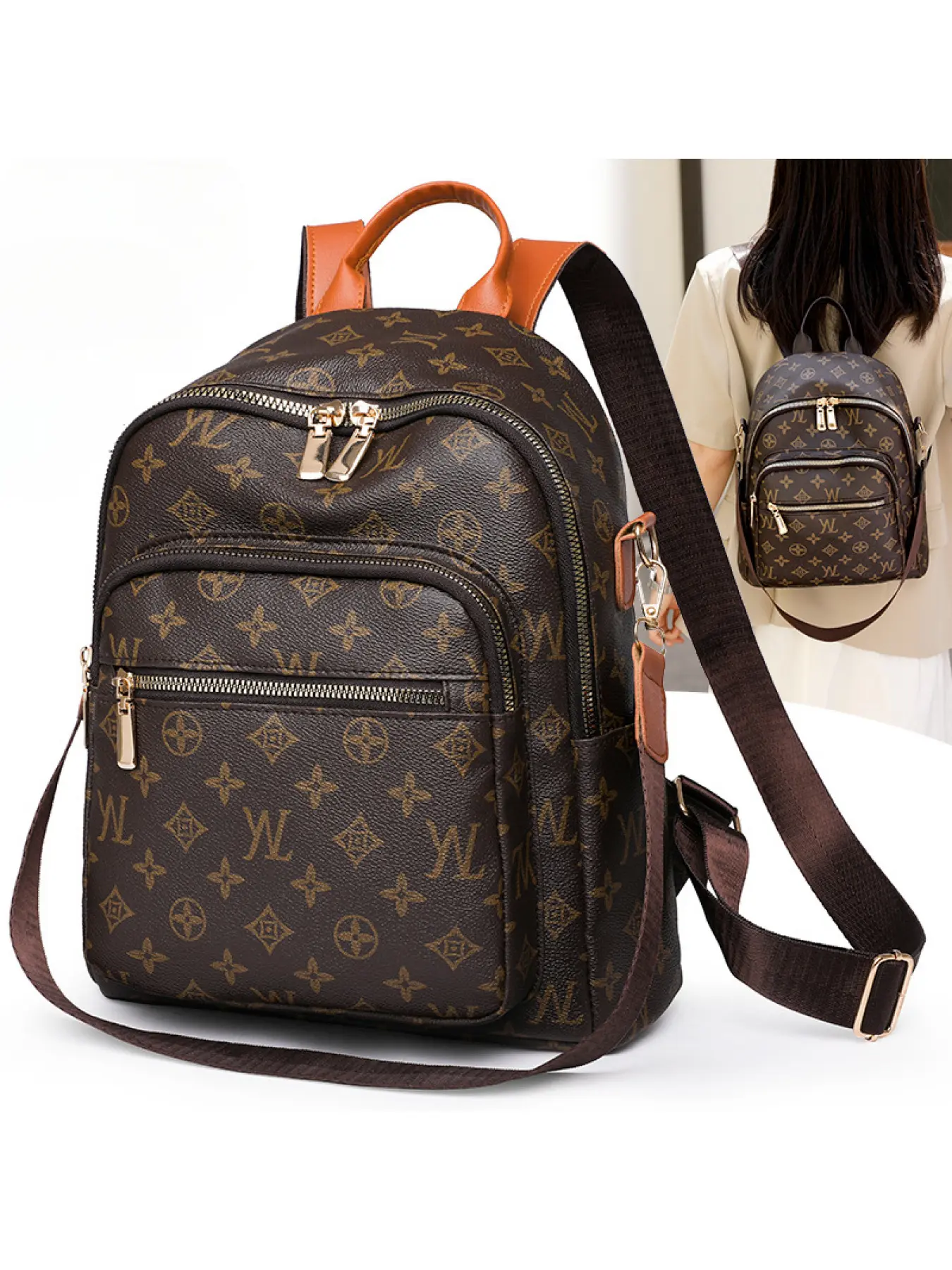 2026 New Live Streaming Hit Women's Backpack Korean Style Soft Leather Trendy Large Capacity Fashionable High-end Bag Casual Printed Backpack