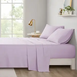 Intelligent Design Queen Size Microfiber Bed Sheets Set - ID20-2216, 90x102x0.13 in, All Season Soft Touch, Lavender, Includes Flat & Fitted Linens, Flat Sheet