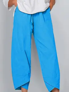 Summer New Pure Color Lightweight Lantern Pants, Loose Wide Leg Carrot Pants, Artistic Style Nine-Point Casual Pants, Fitted Plain Pattern, Lady Womenswear Bottom