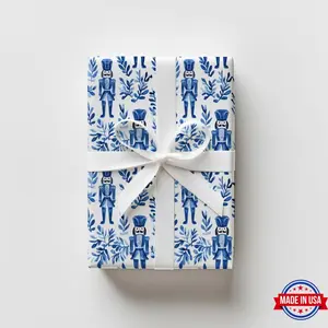 Nutcracker Christmas Wrapping Paper: Blue Floral Luxury Gift Wrap