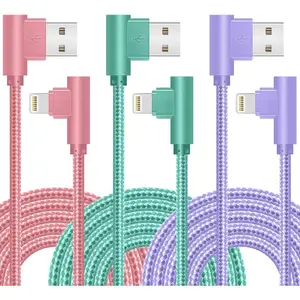 Lightning Cable for iPhone Charger 10ft 3 Pack 90 Degree Long Strong Nylon Braided Charging Cable MFi Certified Compatible for iPhone 13/12/11/ Pro/X/XS/XR/8/7/6/5S/SE