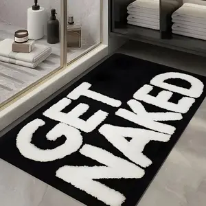 Funny Soft Stone Bath Mat, Printed with Bold "GET NAKED" Text, Soft and Durable Material, Absorbent, Non Slip Bathroom Mat - Suitable for Bathroom, Doorway, Indoor/Outdoor Use Ideal rug for Bathroom, Living Room, Bedroom, Kitchen, Patio, and Laundry Room