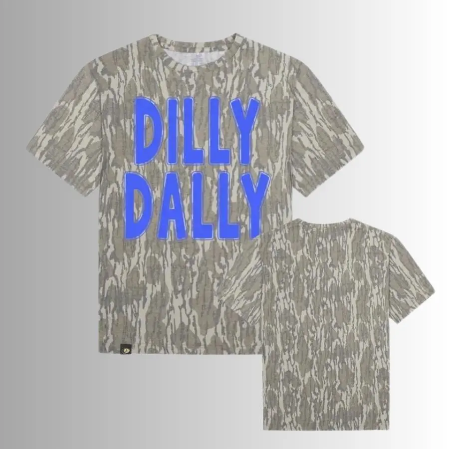 DILLY DALLY 3D Camo Blue Tee for Men/Women - Mossy Oak Bottomland Hunting Tee, 3D Camo Outdoor Short Sleeve Top