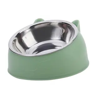 Cat Bowl Lovely Creative Inclined Kitten Puppy Food Feeding Bowls Stainless Steel Cats Drinking Feeder Pet Dogs Cats Feeders