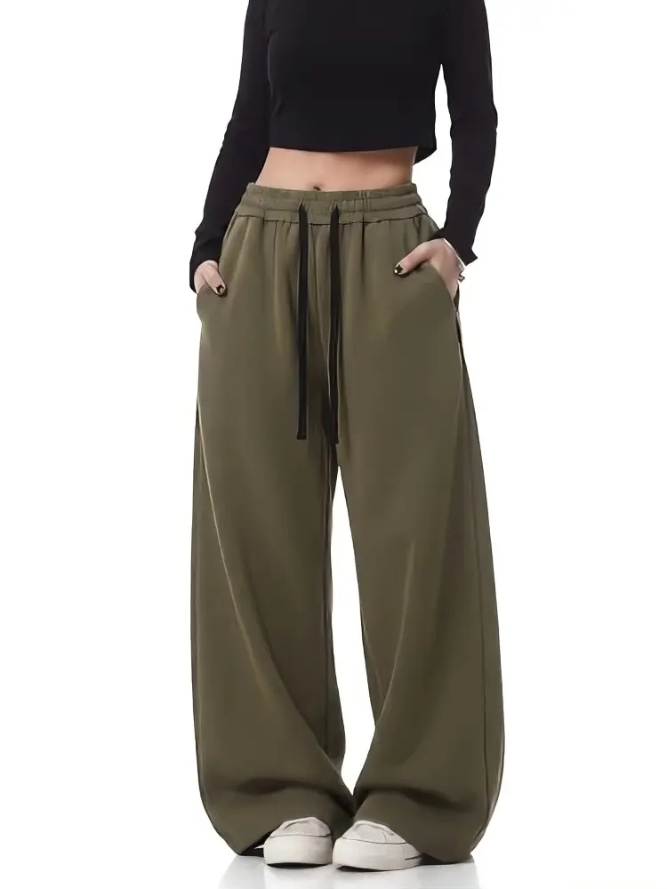 EMMIOL Barrel Sweatpants for Women, Baggy High Waisted Y2K Barrel Leg Joggers with Contrast Side Panels and Pockets
