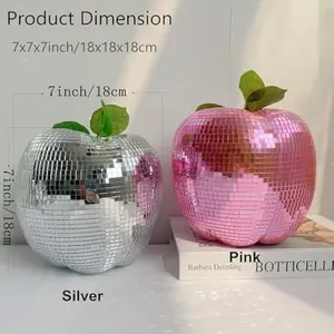 Hanging Disco Ball Decor with Chain, Apple-Shaped, Reflective Hanging, 7" Sparkling Mirror Ball Ornament Decor for Home Party, Room, Courtyard, Handmade Gift, Silver