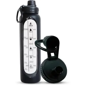 35 oz Glass Water Bottle – BPA-Free, Thick Borosilicate Glass, Hydration Tracking (Black)