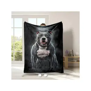 Soft High-Quality Polyester 3D Black Muscle Pitbull Pattern Flannel Throw Blanket - Reversible, Non-Pilling, Shed-Free, Contemporary Style For All Seasons, Warm Gift For Family And Friends, Digital Print-30*40in