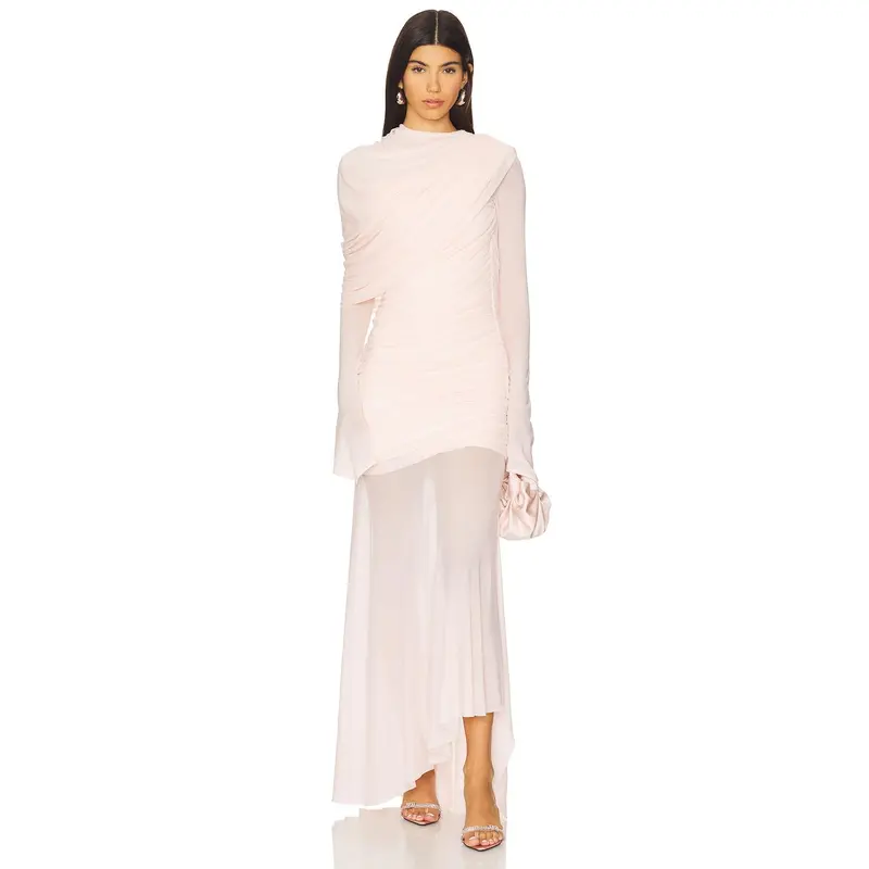 strapless open back dress Light Pink Chiffon Short Sleeve Maternity Maxi Dress – PinkBlush main image 1