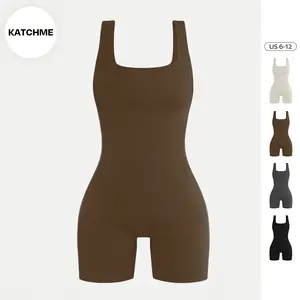 KatchMe Women's Athletic U Neck Sleeveless Ribbed Stretch Playsuit, Comfort Quick Drying Bodysuit, Butt-Lifting Womenswear, Workout Clothing (US/CN)