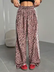 Women's Leopard Print Joggers, High Waist Wide Leg Pants, Comfortable & Stylish Casual Wear, Perfect for Daily, Tricot Sweatpants