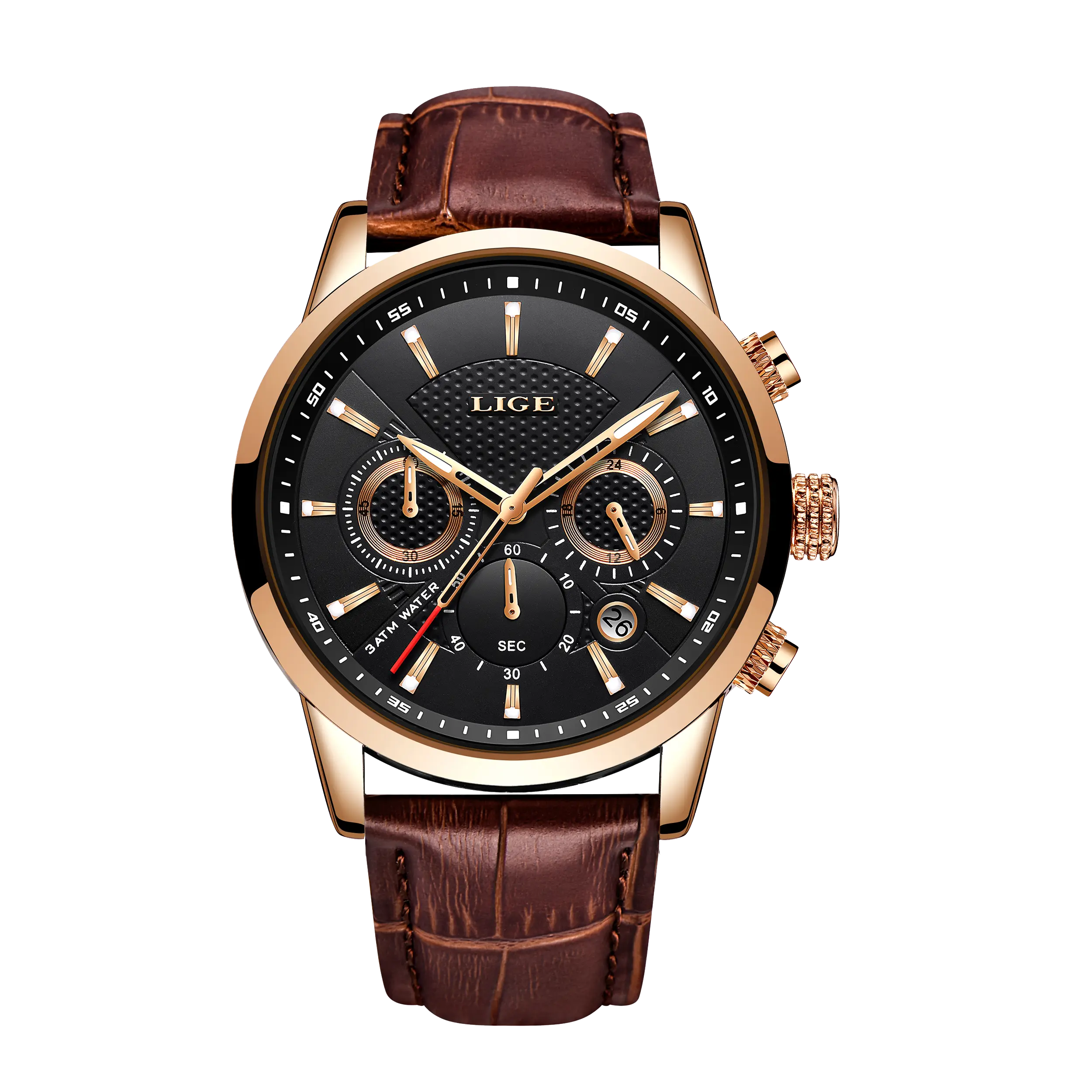 Lige fashion casual sports men's watch chronograph watch analog  watch Men's Round Dial Quartz Watch