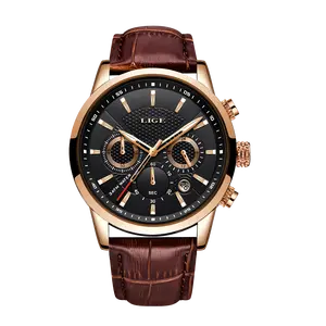 Lige fashion casual sports men's watch chronograph watch analog  watch Men's Round Dial Quartz Watch