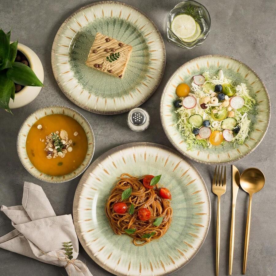 Melamine Dinnerware Set, 16 Piece 4, Unbreakable Kitchen Plastic Plates And Bowls Set, Indoor And Outdoor Use Tableware,, Dishwasher Top, Not Microwave, Not Oven(Green) Melamine Dinnerware Set, 16 Piece 4, Unbreakable Kitchen Plastic Plates And Bowls Set, Indoor And Outdoor Use Tableware,, Dishwasher Top, Not Microwave, Not Oven(Green)