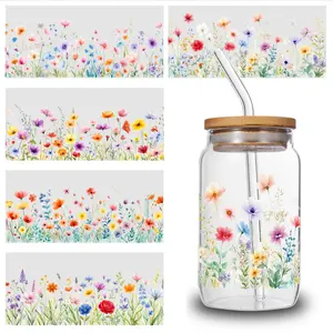 5 Sheets Floral Field uv dtf transfer sticker Designs Religious Waterproof Decals for 16 oz Tumbler UV dtf cup wrap Inspiring Designs magnetic series graffiti