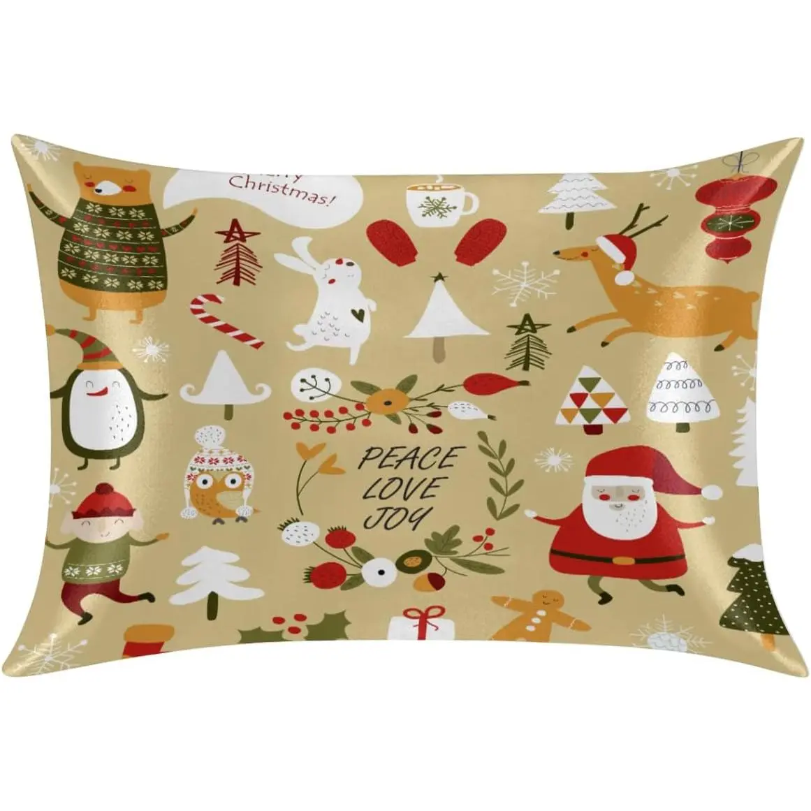 Queen Size Polyester Satin Pillowcase - Cute Santa Claus Christmas Themed, Wrinkle Resistant, Breathable, Fade Resistant, Skin-Friendly Cooling Smooth Cover for Hair & Skin, Machine Washable, 20x30in