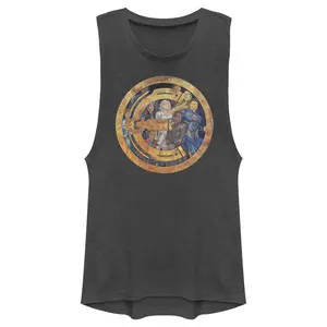 Juniors Womens Marvel Eternals Group Gold Badge Festival Muscle Tee