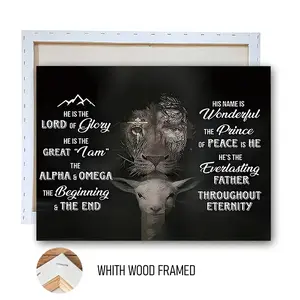 1pcs FRAMED Christian Themed Decorative Painting Jesus Icon Lion and Lamb Pattern Framed Canvas Art Religious Home Wall Decoration Living Room Bedroom StudyWall HangingExclusive Home Decor