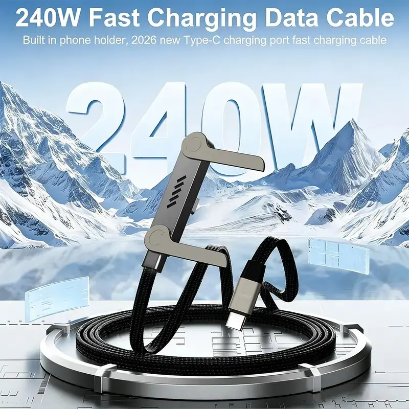240W Fast Charging Data Cable, 2-in-1 Super Fast Charger with Invisible Phone Stand, Perfect for Office, Car, Travel and Gaming