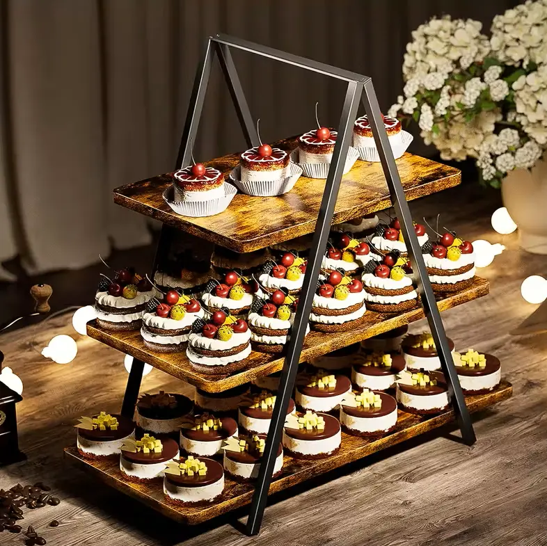 Vintage Sturdy 3-Layer Wood Cupcake Display Stand, Dessert Table Kit for Displaying 50 Cupcakes, Paper Cake Shelf, Kitchen Accessory, Suitable for Weddings, Family Parties