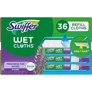 Swiffer Sweeper Wet Mopping Cloth Multi Surface Refills, Mops for Floor Cleaning, Febreze Lavender Scent, 36 Count Procter & Gamble Home Care
