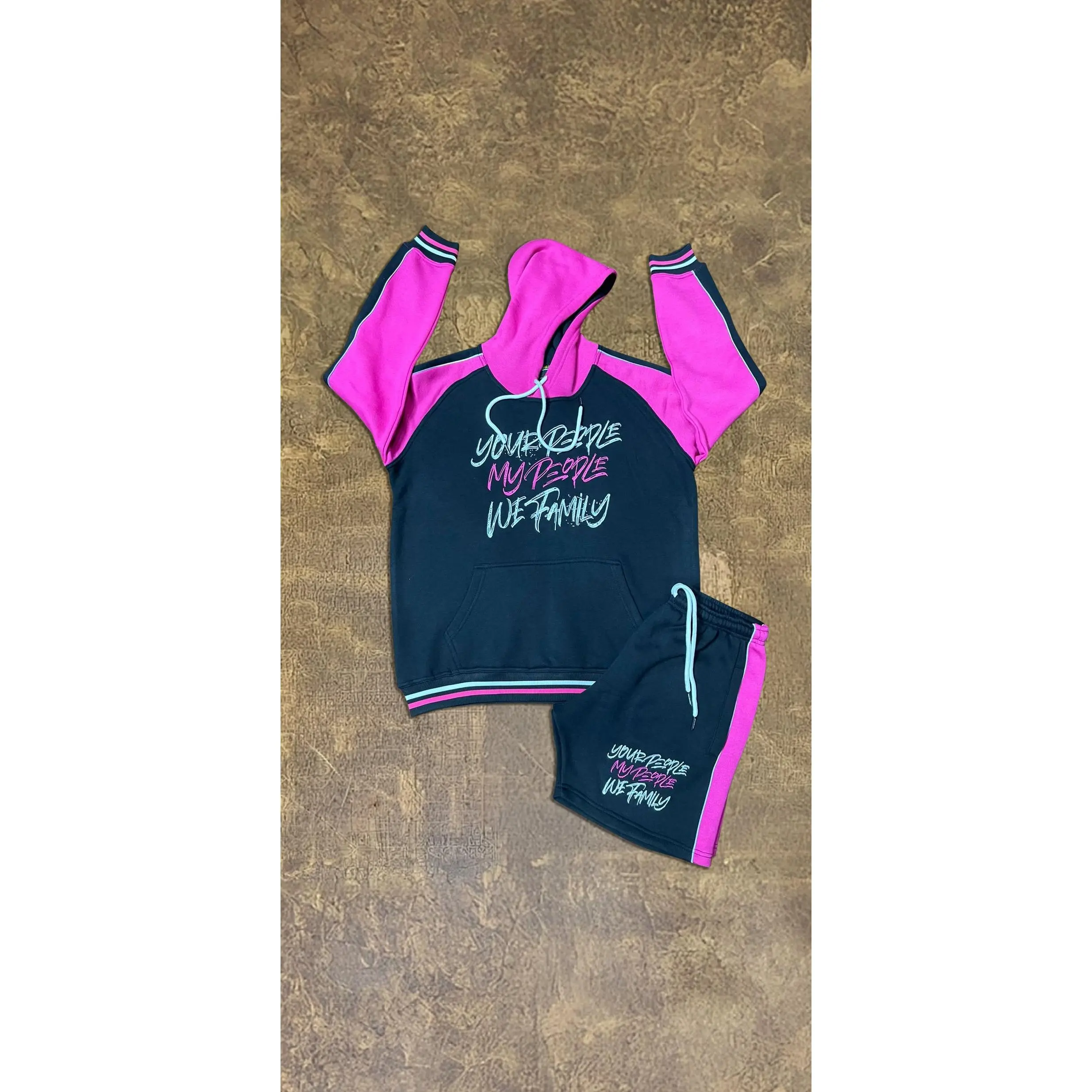 Two Toned Pink and Black Hoodie and Shorts