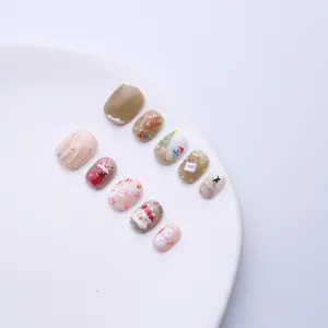 HJElegance Merry Moments Press On Nails: With adorable snowmen, gingerbread cookies,Perfect Christmas gift for you and friends! reusable, long-lasting