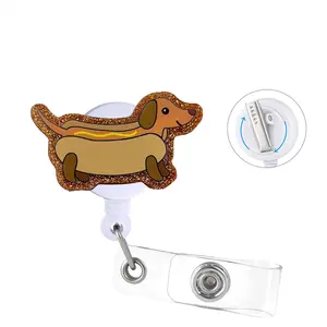 Cute Dachshund Design Acrylics Premium Decorative Badge Holder, 1 Count Retractable Badge Reel, Funny ID Holder for Office School Hospital Outdoor, Badge Reels Retractable, Retractable Badge Holders