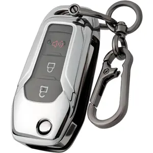 Key fob Cover for ford with Keychain, Soft TPU Car Key Cover Case for Ford Bronco F-150 Escape Explorer Expedition F-250 F-350 F-350 Ranger Ecosport 2015-2022 Accessories(Silvery)