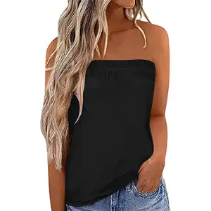 Women's Floral Tube Tops Casual Summer Backless Strapless Top Sleeveless Bandeau Tanks Shirt mms women