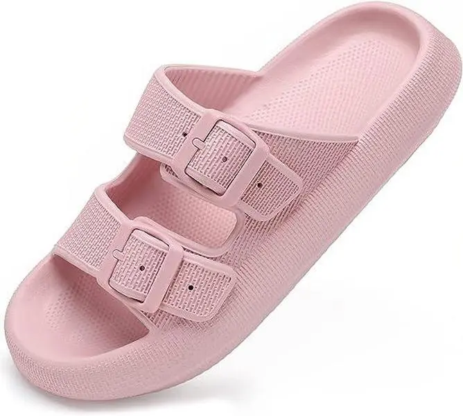 Unisex Pillow Slides with Thick Sole, Adjustable Double Strap Flip Flops for Summer Beach and Indoor Bathroom Use, Flipflop