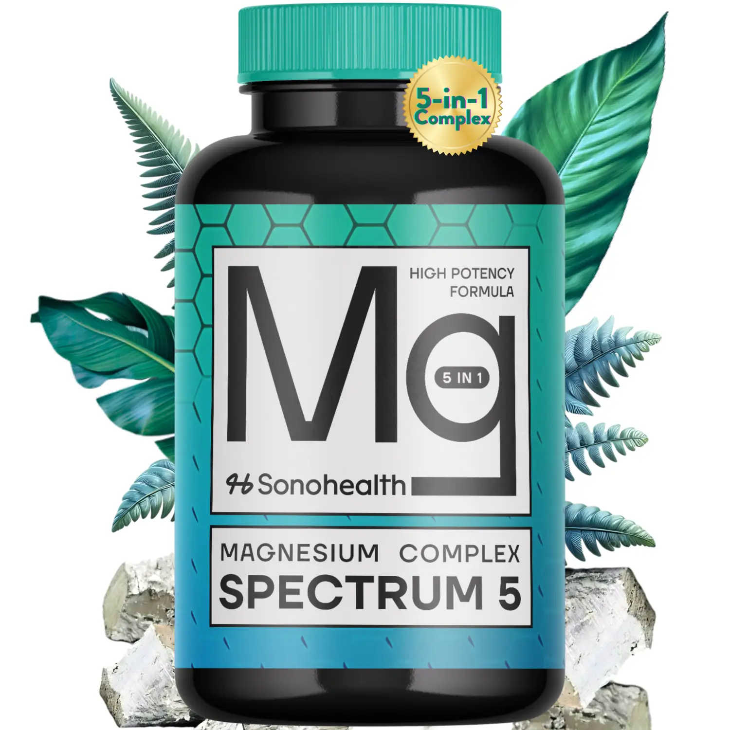 Spectrum 5 Magnesium | 5-in-1 Magnesium Complex + 72 Trace Minerals for Enhanced Absorption | 500mg of Magnesium per Serving | Made in USA | GMP Certi