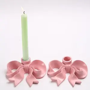 Elegant Ceramic Bow Candle Holder Base, Decorative Heart Cutout, Durable Desktop Centerpiece, Christmas & Valentine's Day Home Decoration