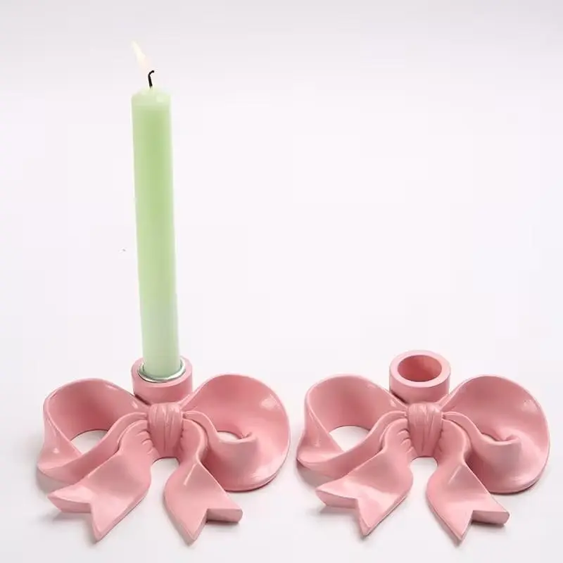 Elegant Ceramic Bow Candle Holder Base, Decorative Heart Cutout, Durable Desktop Centerpiece, Christmas & Valentine's Day Home Decoration