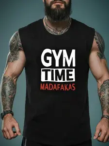 Men's Standard Size Gym Vest, Sports Fitness Vest, Casual Fitness Wear, Summer Sleeveless Sporty Top, Round Neck, Ideal for Weightlifting