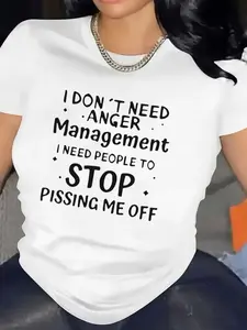 Women's Bold Personality T-Shirt- Fun Quote Top- Office Casual Shirt- Machine Washable Crew Neck Top- Essential Item for Expressing Personality, Eye-Catching Print