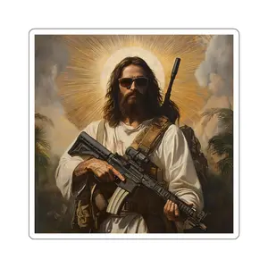 Tactical Jesus Kiss-Cut Sticker, Funny Sticker, Religious Symbol Decal, Warrior sticker, Inspirational Vinyl Sticker, Religious decal sticker
