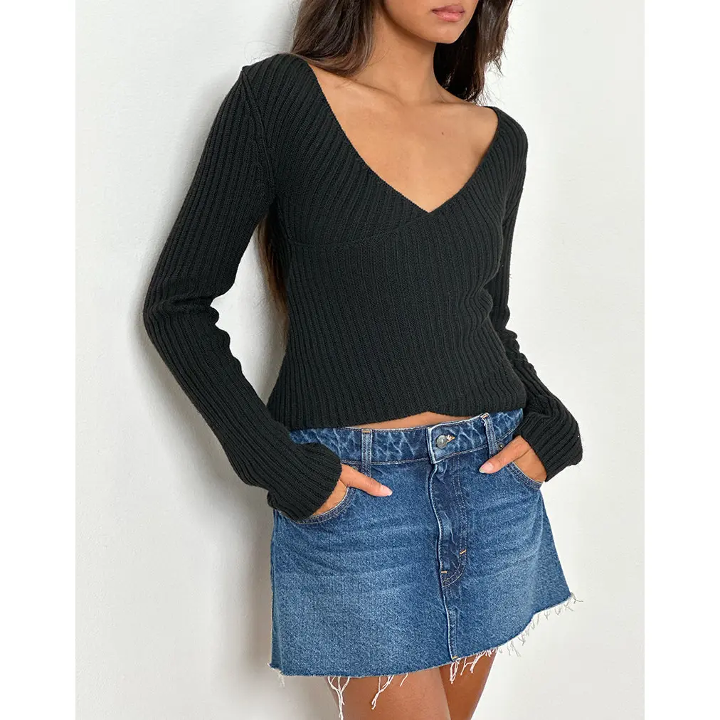 Rinca Bardot Jumper in Rib Knit Black