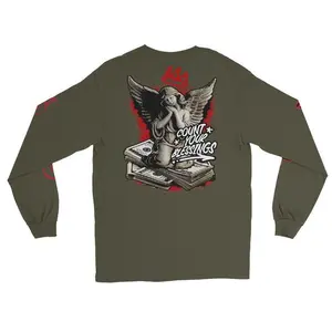 Count Your Blessings Gildan 2400 Men's Long Sleeve Shirt 100% Cotton Classic Fit Sport Grey Casual Top with Rib Cuffs Pre-Shrunk Jersey Knit