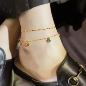 Colorful Lucky Four-Leaf Clover Anklet – Feminine Tassel Design, Trendy High-Quality Leg Chain, Fade-Resistant Foot Bracelet